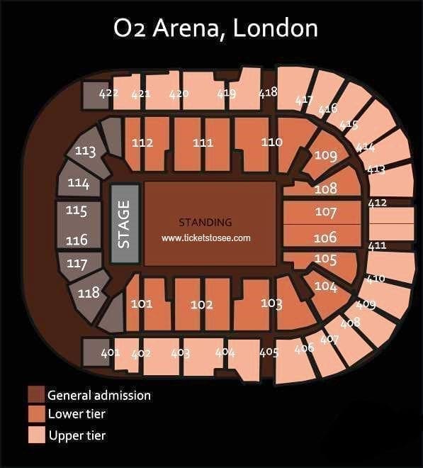 The O2 Arena Seating Plan Large Standing Area